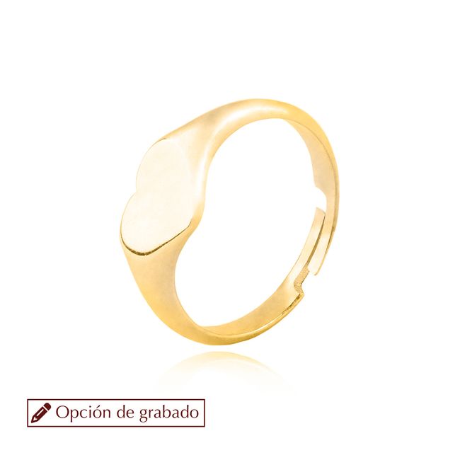 JB JOYAS BARON - Anillo de Plata Esterlina 925 Corazón Revestido en Oro 18kt