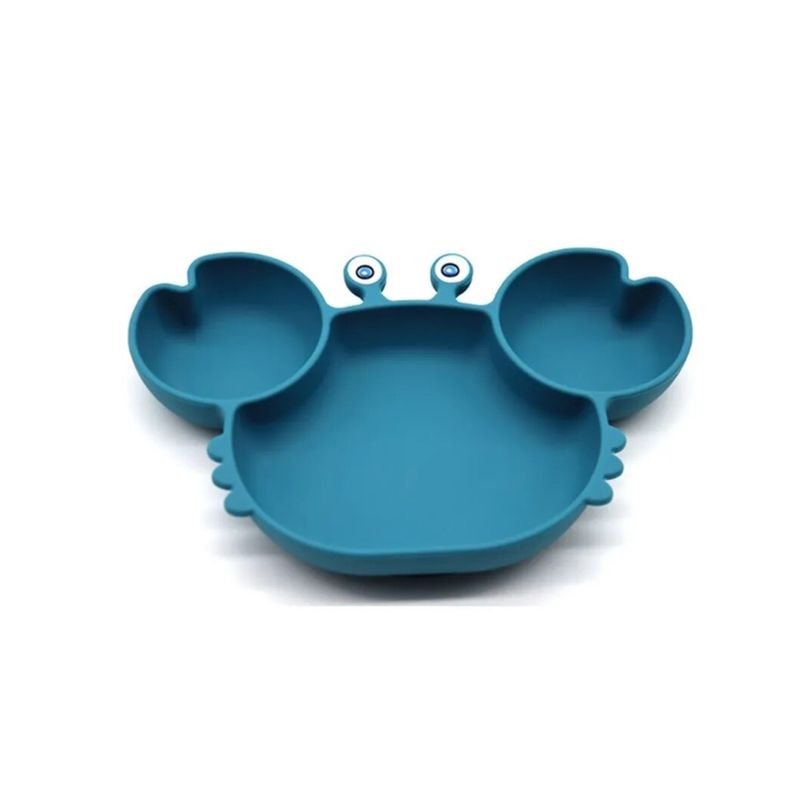 SANTU HOME & DECO - Plato para Bebé Silicona Antideslizante Cangrejo Azul