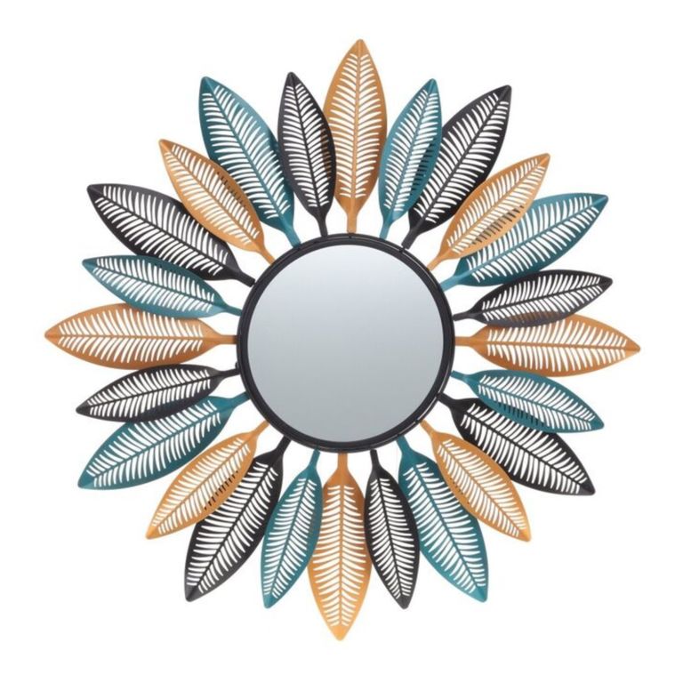 Espejo Deco Mural Boho Modern Plumas de Metal 80 cm