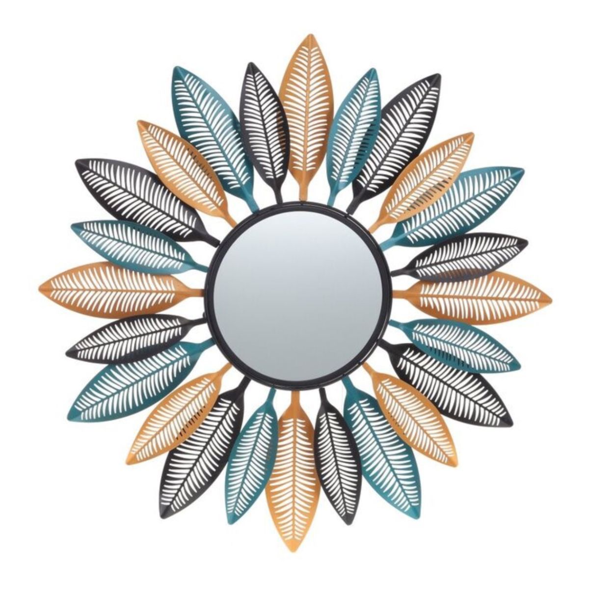 MUNDO ONLINE - Espejo Deco Mural Boho Modern Plumas de Metal 80 cm 