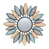 Espejo Deco Mural Boho Modern Plumas de Metal 80 cm