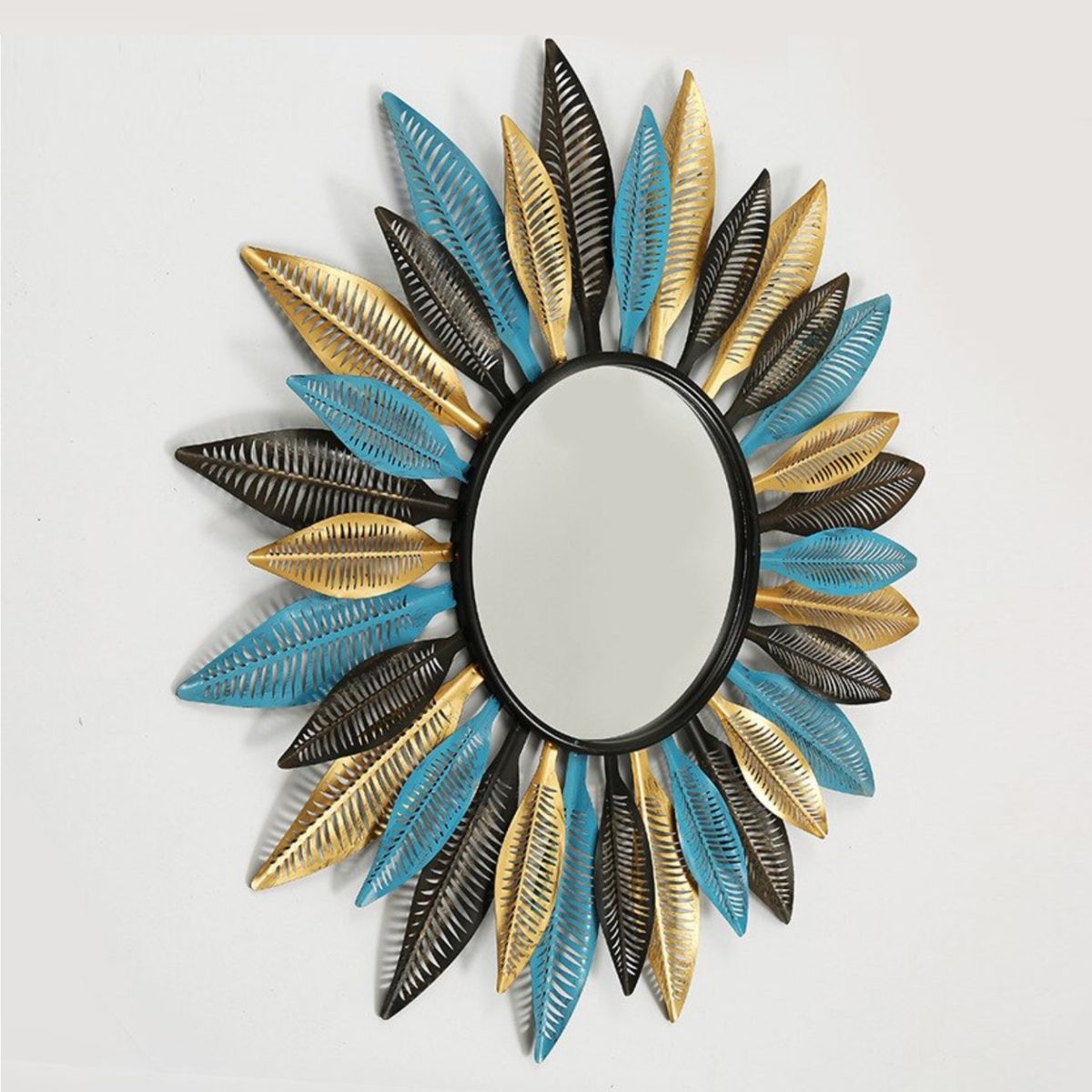 MUNDO ONLINE - Espejo Deco Mural Boho Modern Plumas de Metal 80 cm 