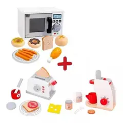 GENERICO - Set 3 Juego Didactico De Madera Microondas Tostador Cafetera