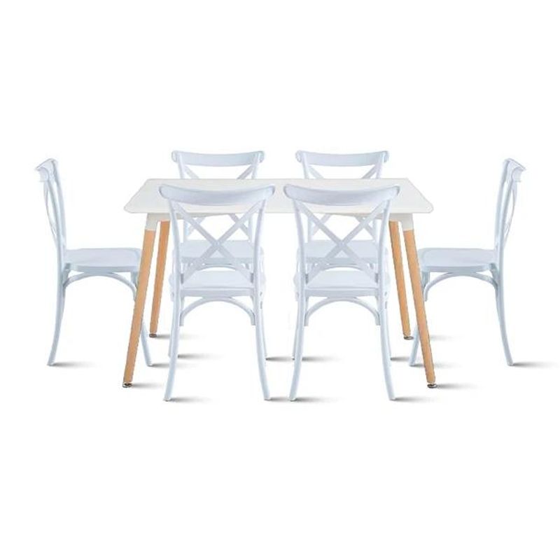 KLIK - Comedor Rectangular Blanco 120x80cm + 6 Silla Crossback Danubio Blanca KLIK