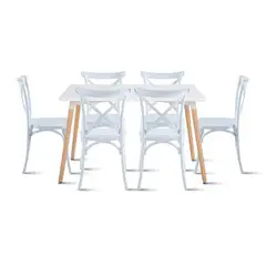 KLIK - Comedor Rectangular Blanco 120x80cm + 6 Silla Crossback Danubio Blanca