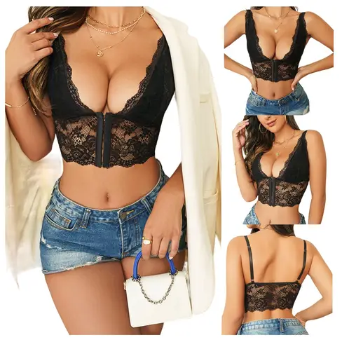 GARSIL - Peto Crop Tops Corto Para Mujer Con Encaje Con Broches