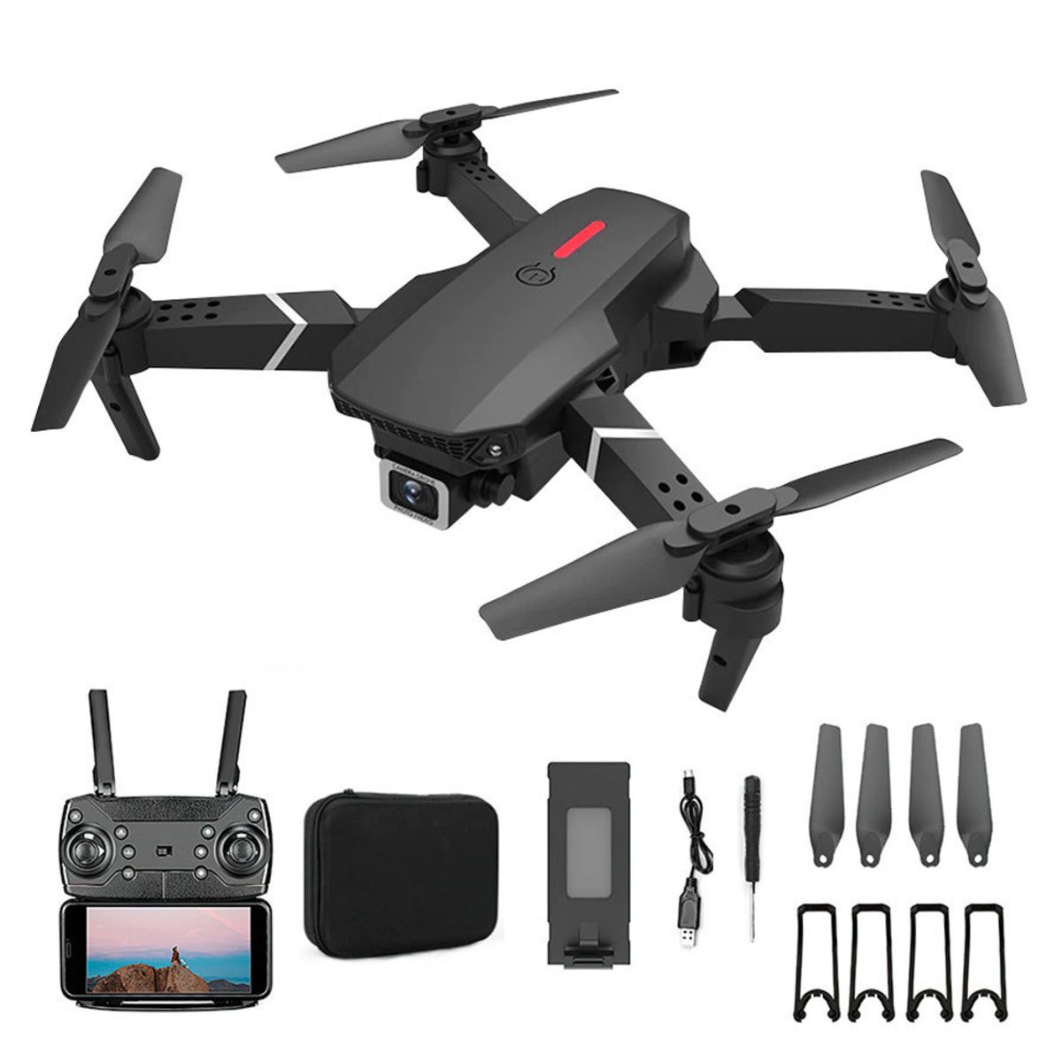 KOLKE - Drone con Cámara Dual HD E88 Wifi 3 Baterías y Protectores KOLKE
