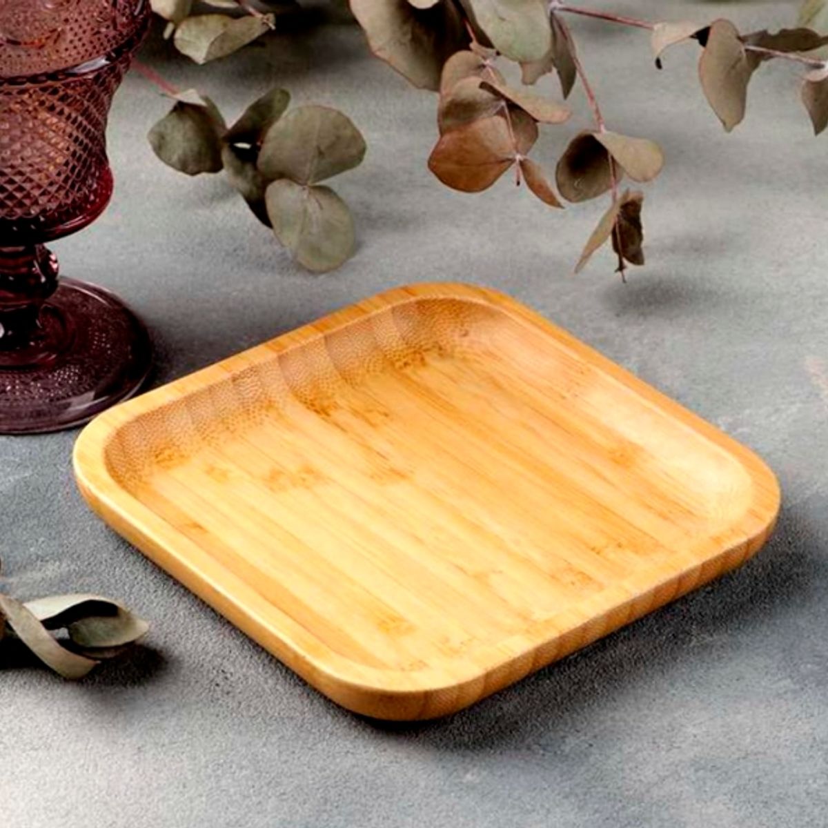 NEWTREE - Bandeja Cuadrada Rústica De Bambú 20cm