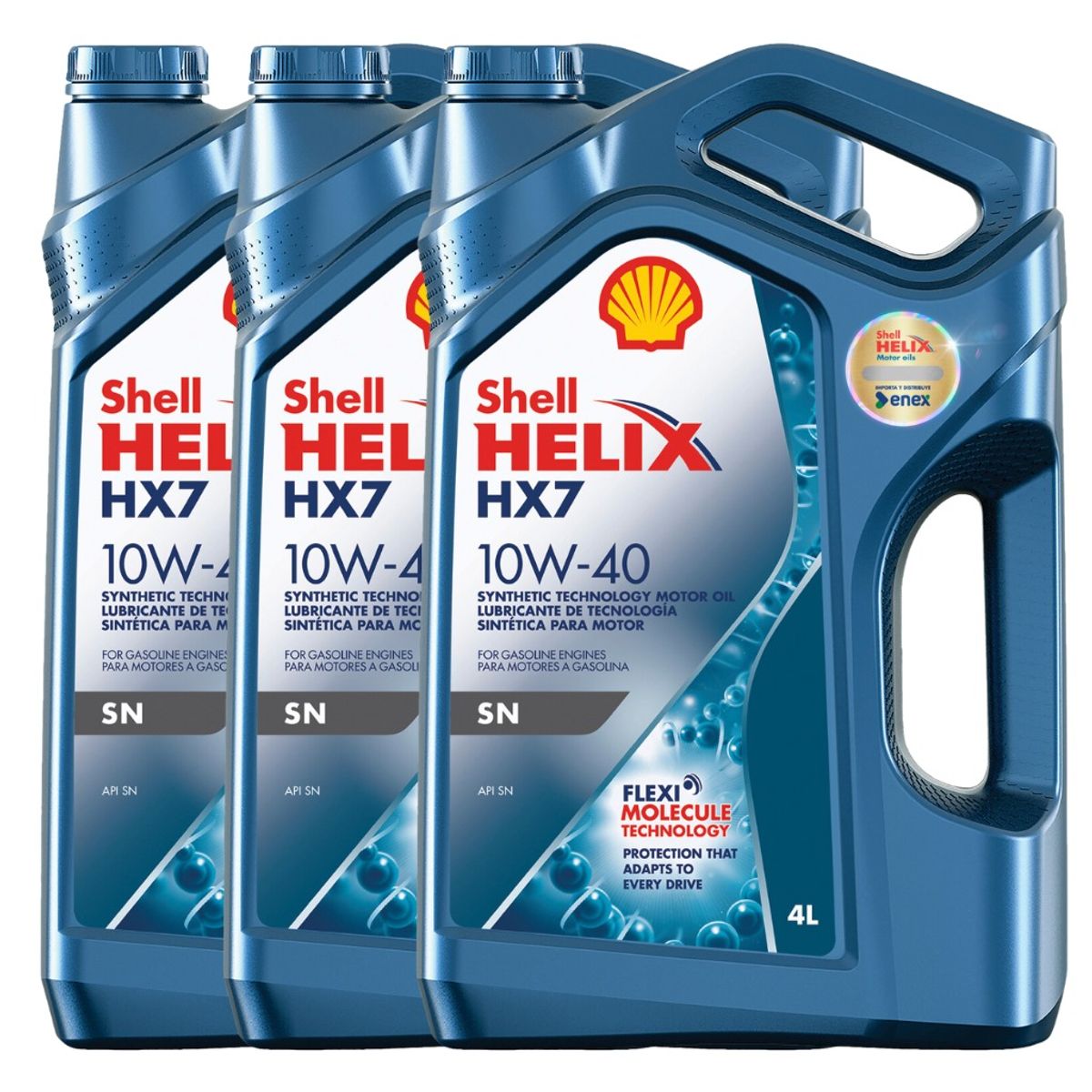 SHELL - Aceite para Motor 10w40 Shell helix HX7 SP 4 Litros x 3 Unidades