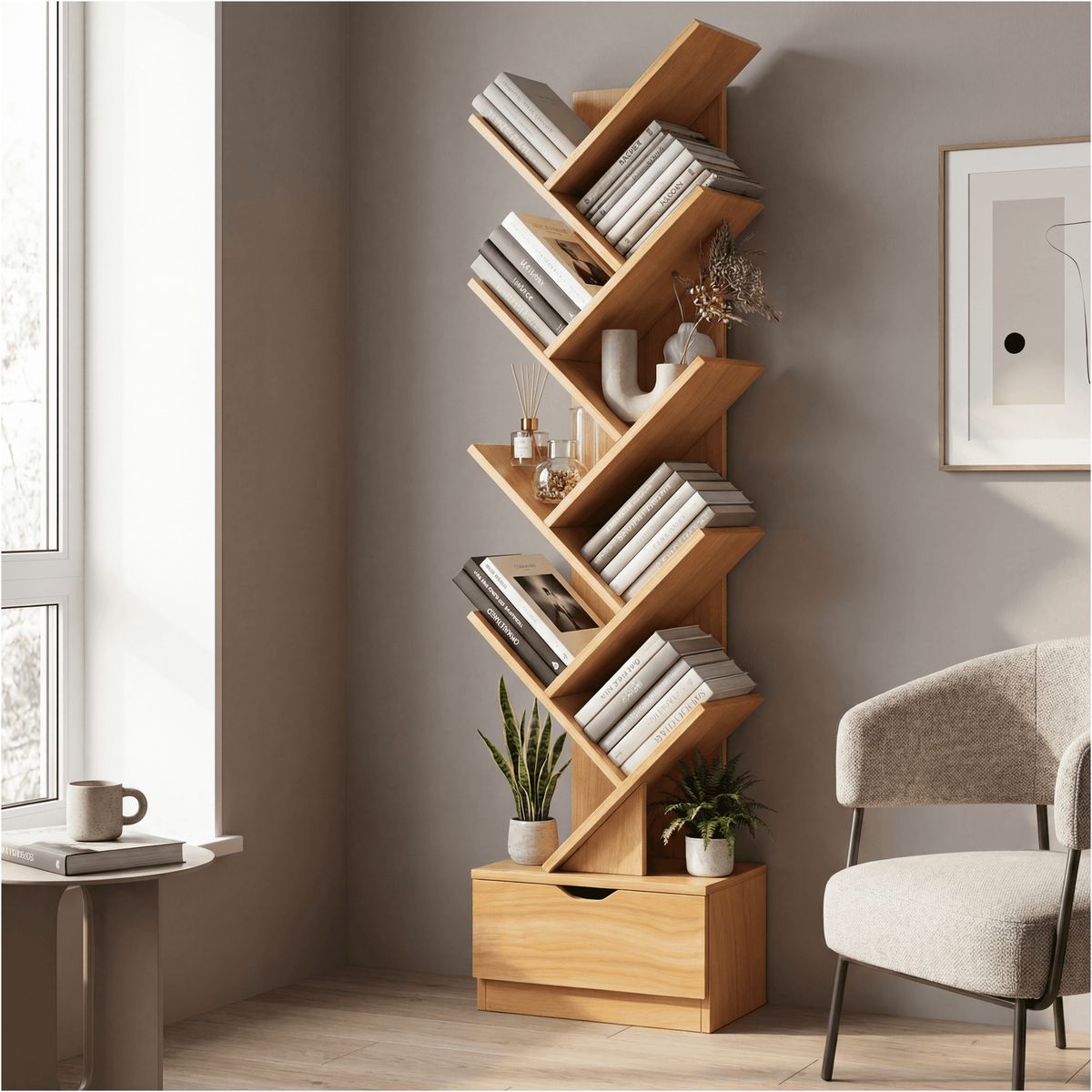 HOMER DESIGN - Biblioteca Librero De Arbol Organizador De Libros Alto 147cm