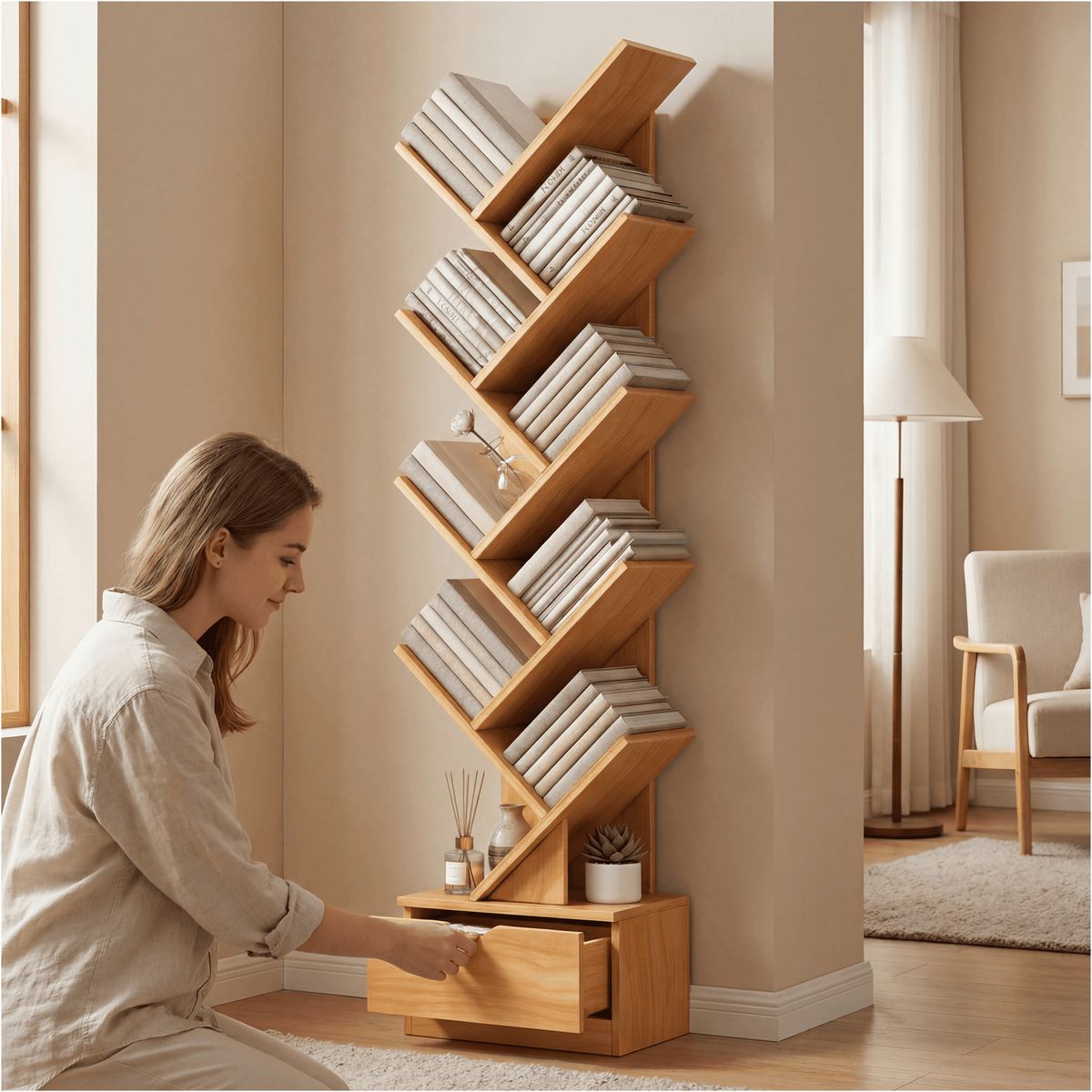 HOMER DESIGN - Biblioteca Librero De Arbol Organizador De Libros Alto 147cm