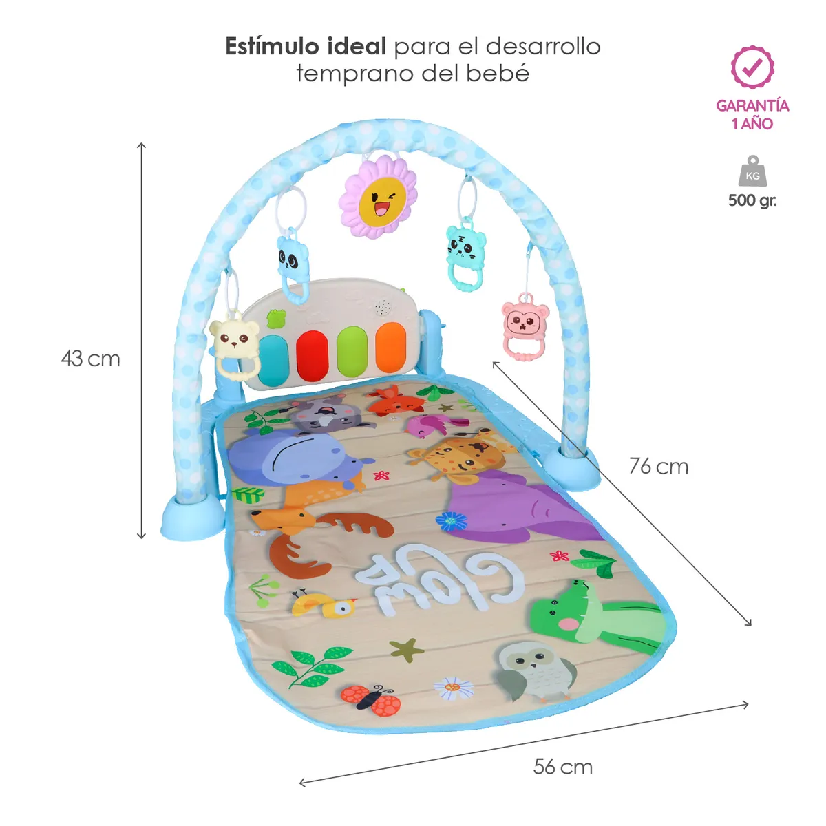 GLOWUP - Gimnasio Bebé GlowUp Celeste con Piano Musical Didáctico