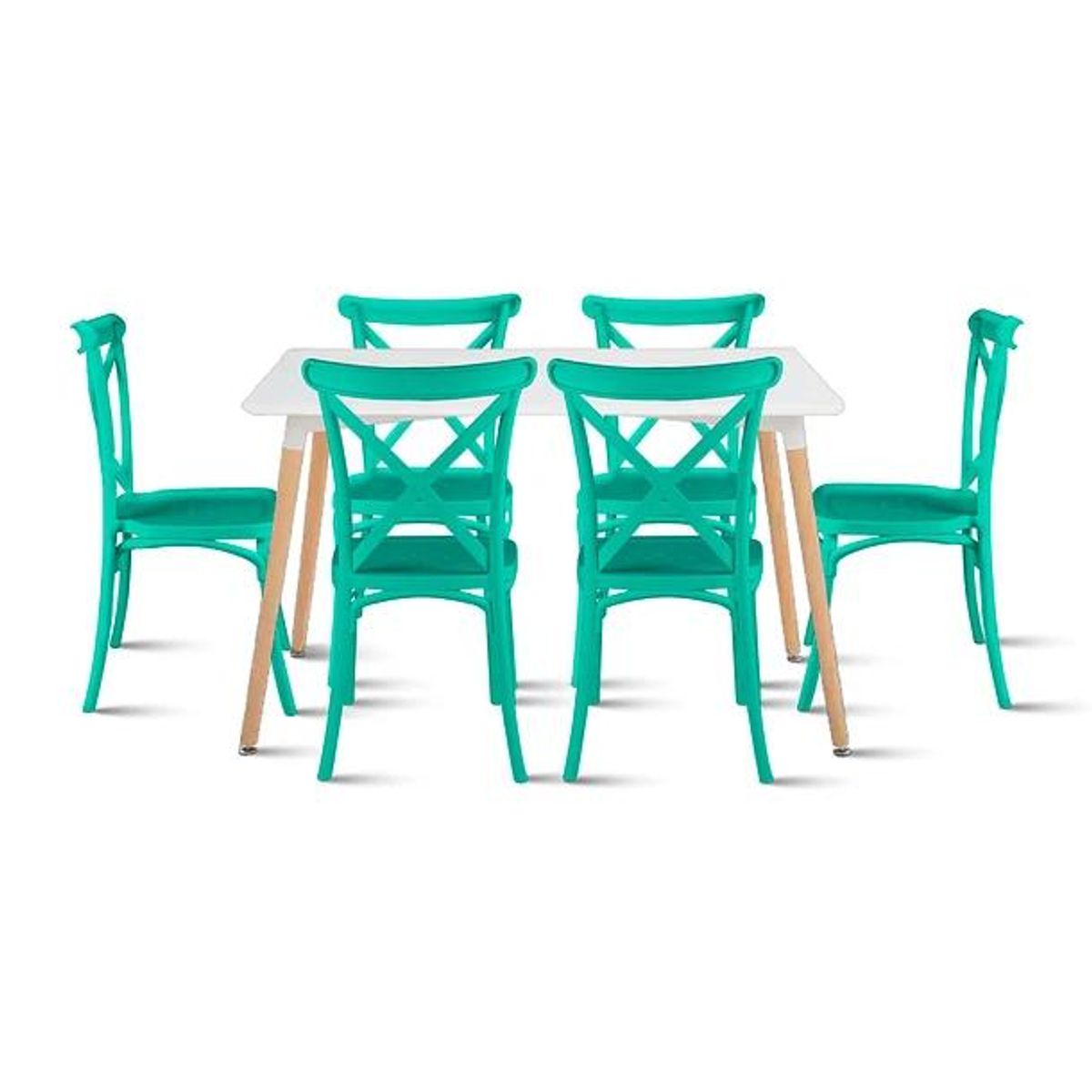 KLIK - Comedor Rectangular Blanca 120x80cms + 6 Silla Crossback Danubio Menta KLIK