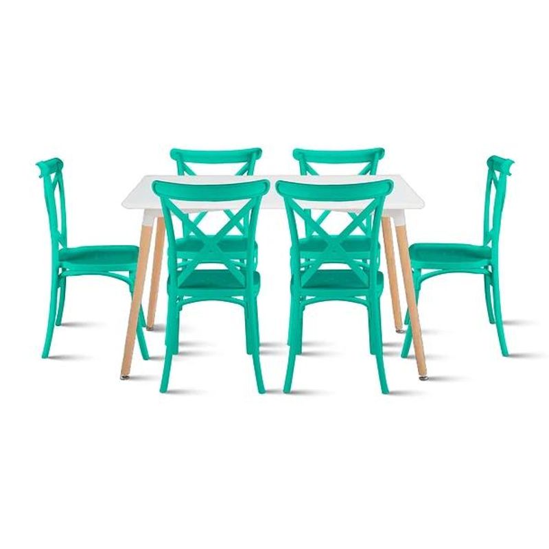 KLIK - Comedor Rectangular Blanca 120x80cms + 6 Silla Crossback Danubio Menta KLIK