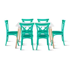 KLIK - Comedor Rectangular Blanca 120x80cms + 6 Silla Crossback Danubio Menta KLIK.