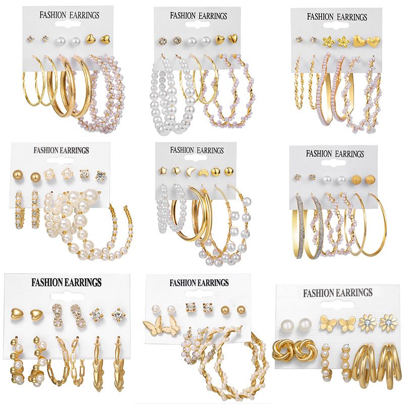 VATYERTY - 54 pares de pendientes doradas de perlas