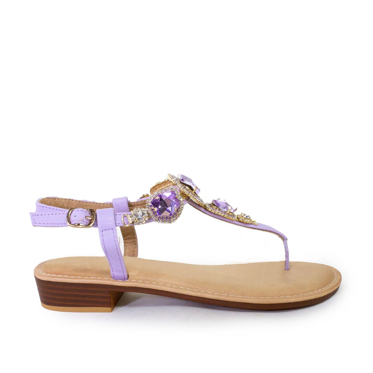MAILEA - Sandalia con piedras de Ecocuero para mujer Lila