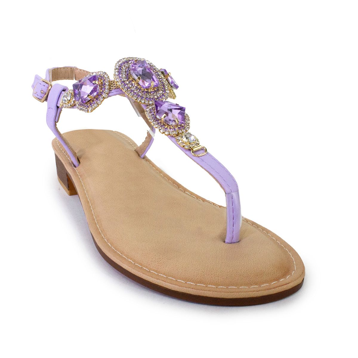 MAILEA - Sandalia con piedras de Ecocuero para mujer Lila