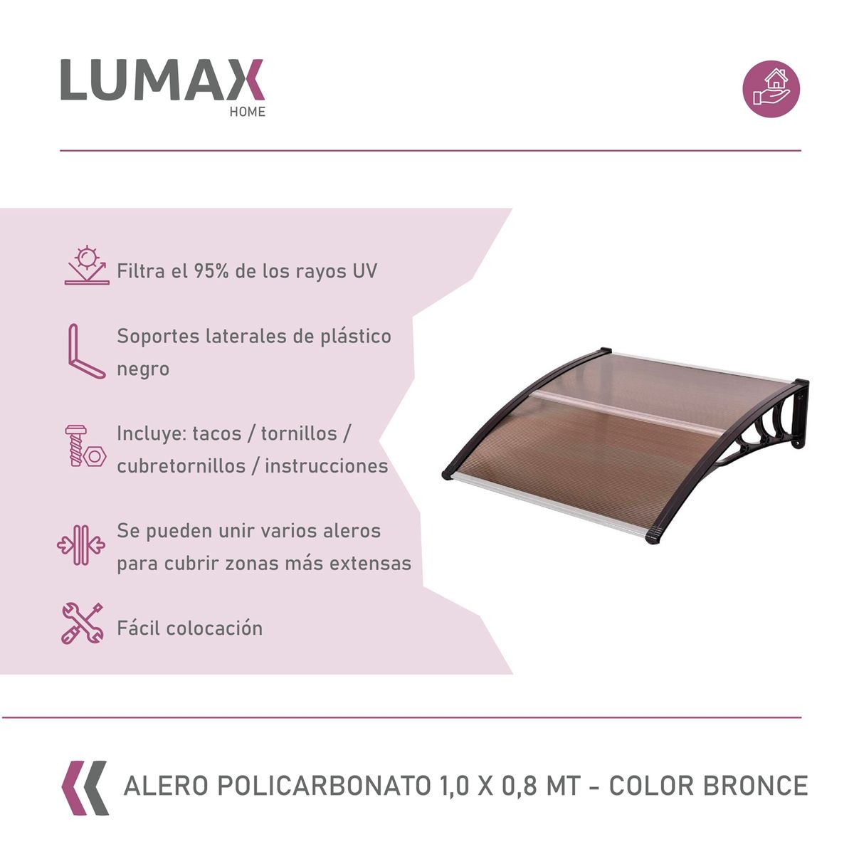 LUMAX - Alero Policarbonato 1.0X0.8 Color Bronce