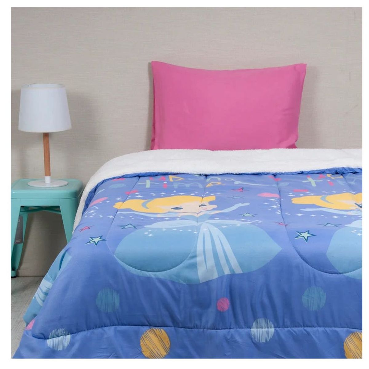 GENERICO - Cubrecama Sherpa Infantil 1.5 Plazas - Princess