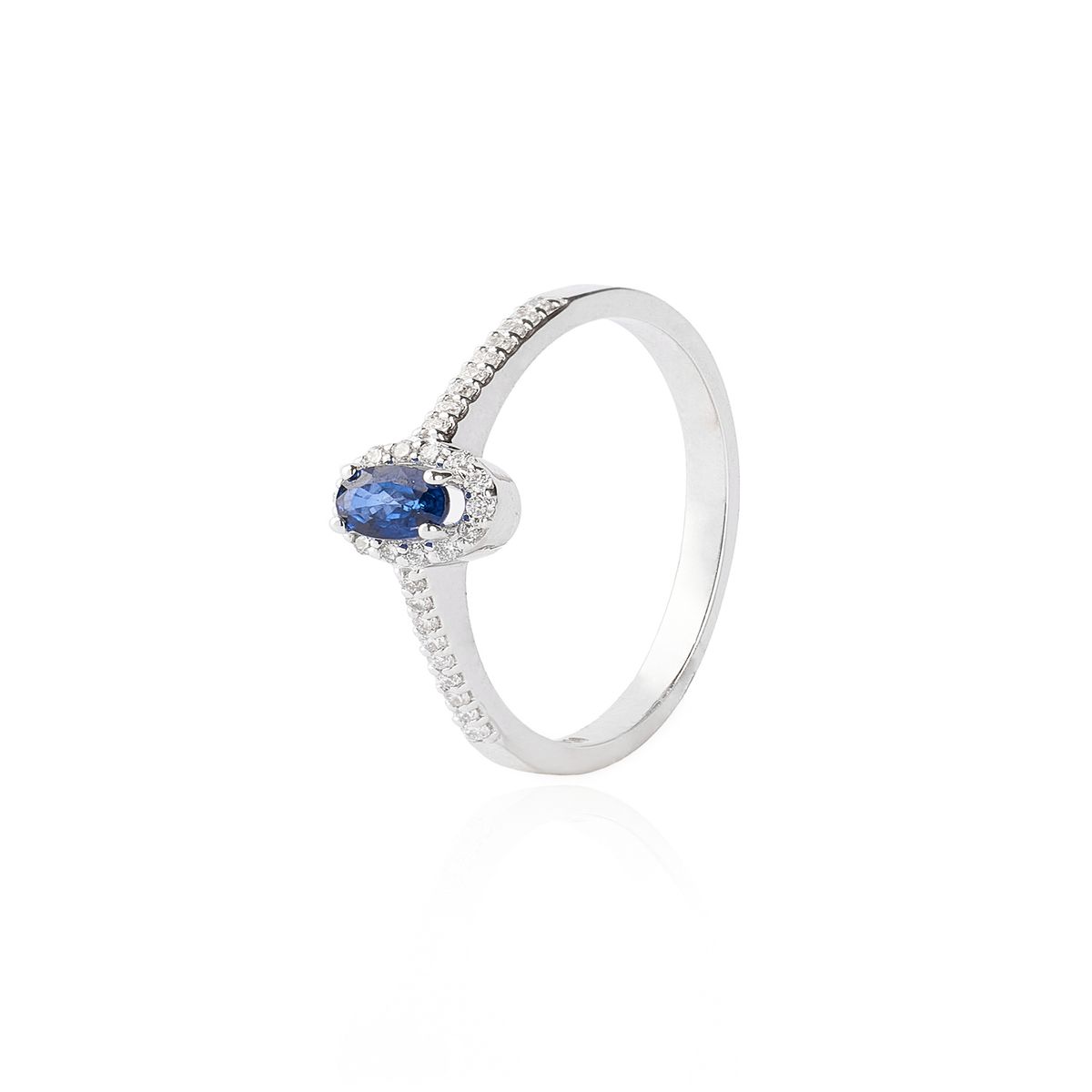 JB JOYAS BARON - Anillo de Oro 18kt Diamantes 13pts Corte Brillante Con Zafiro de 19pts