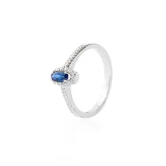 JB JOYAS BARON - Anillo de Oro 18kt Diamantes 13pts Corte Brillante Con Zafiro de 19pts