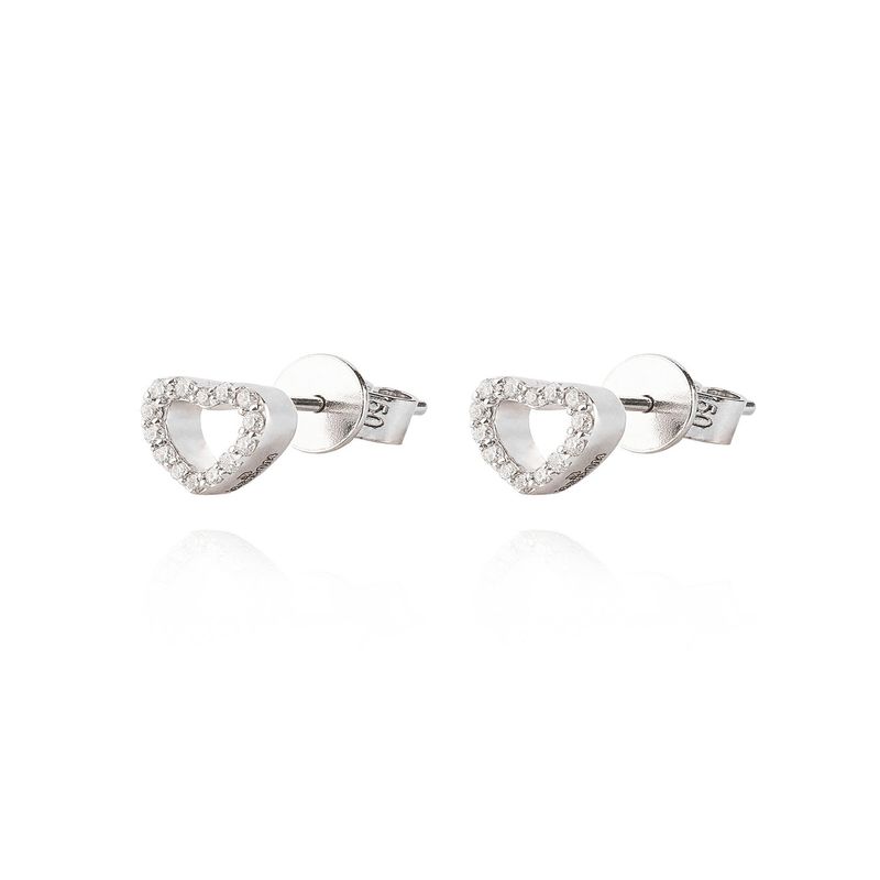 JB JOYAS BARON - Aros Oro Blanco 18kt Corazón con Diamantes 14pts Total SI/H