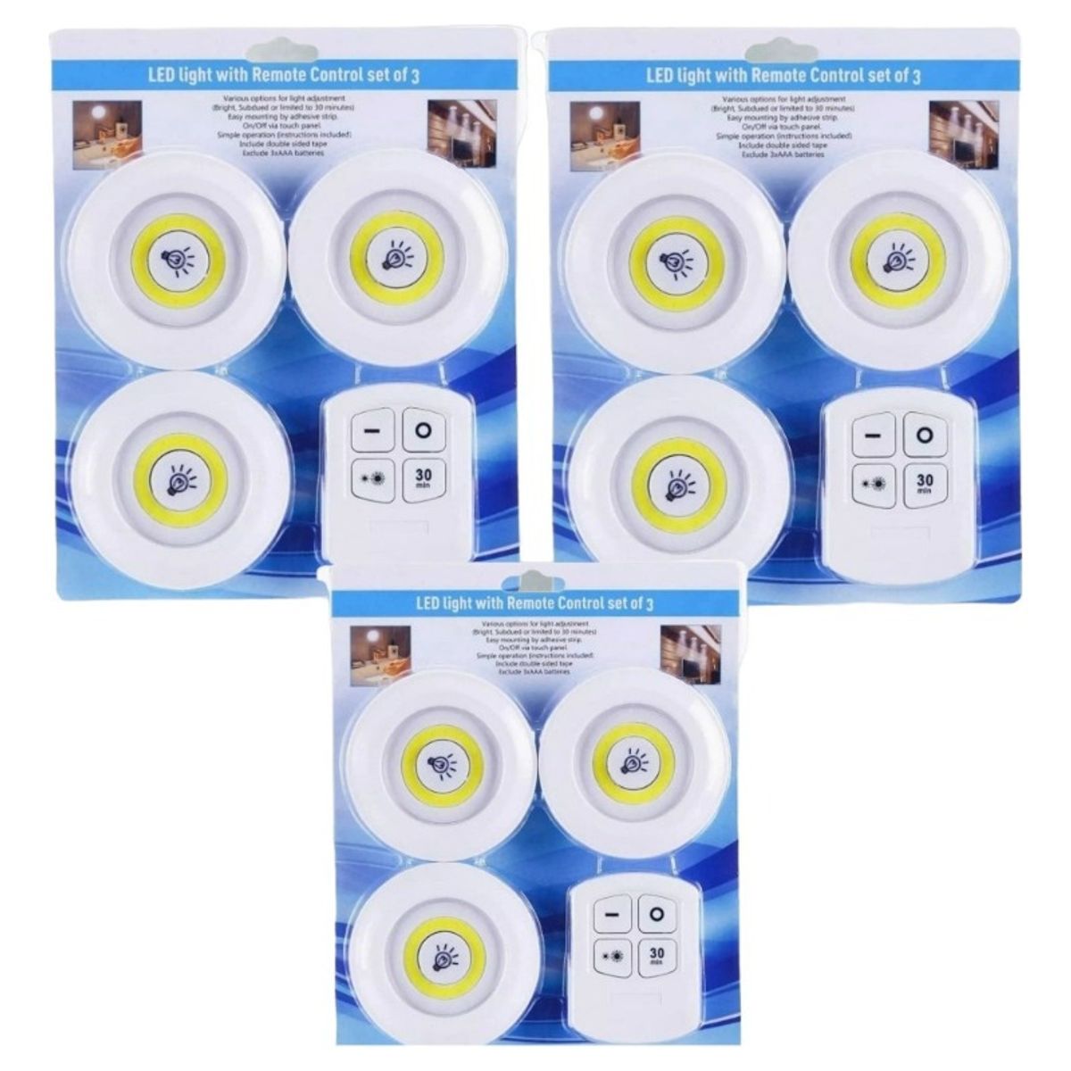 U BUY - Pack De 3 Set Luz Led Inalámbricas Con Control Remoto !