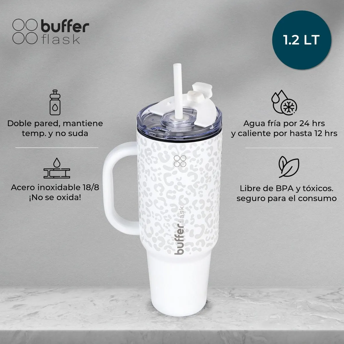 BUFFER FLASK - Vaso Termico Mug Buffer 1,2 Lt  Inox Frio  Calor - Crema