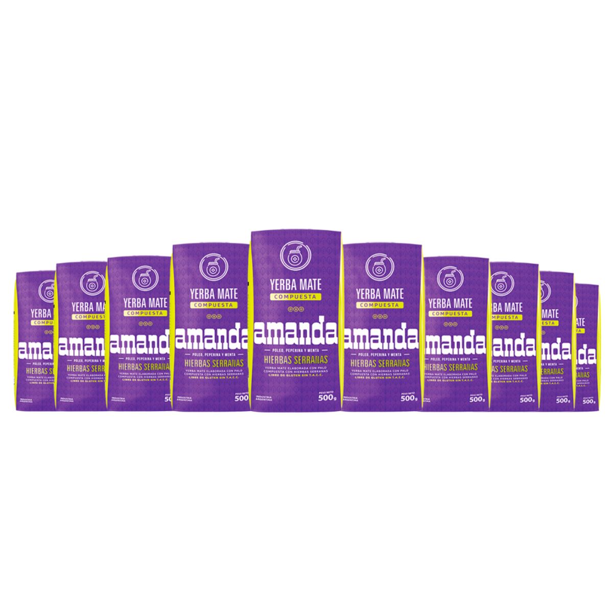 AMANDA - Pack 10 Yerba Mate Amanda con hierbas Serranas 500gr