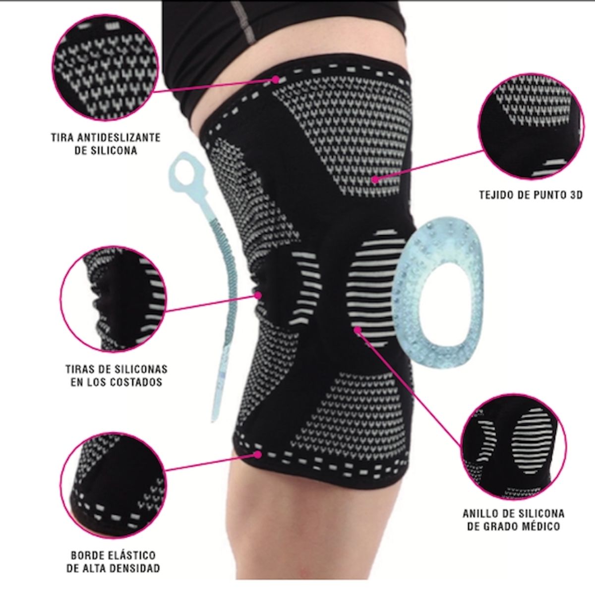 RECOVERY - RODILLERA DEPORTIVA SOPORTE LATERAL Y FRONTAL - PÁDEL Y GYM - GRIS L