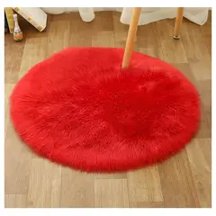 DIANA - Alfombra REDONDA ROJA De Felpa Pelo Largo 120×120