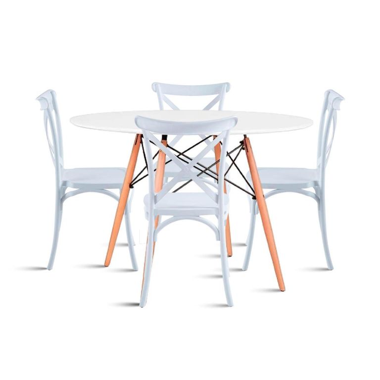Comedor Eames 80cm redonda Blanca + 4 Sillas Crossback Danubio Blancas