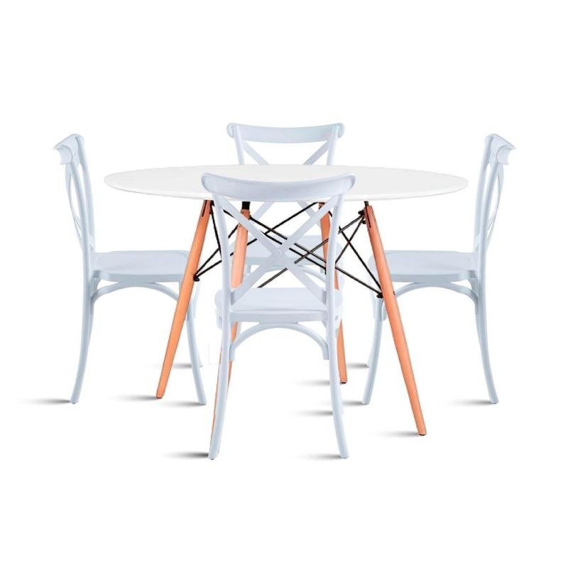 KLIK - Comedor Eames 80cm redonda Blanca + 4 Sillas Crossback Danubio Blancas KLIK