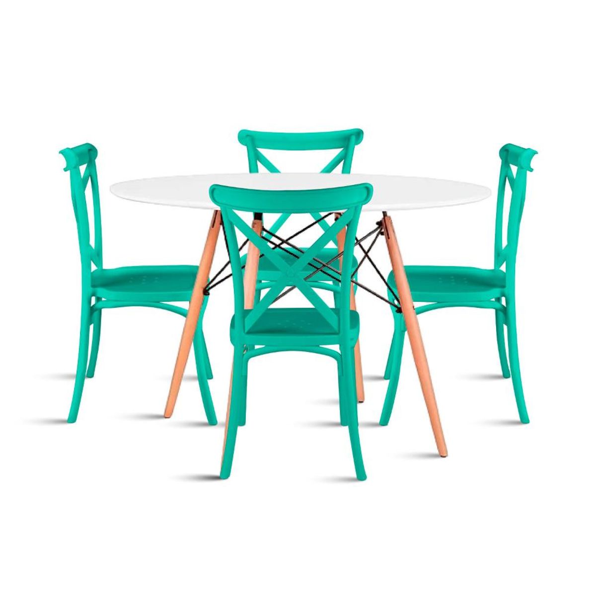 KLIK - Comedor Eames 80cm redonda Blanca + 4 Sillas Crossback Danubio Menta KLIK