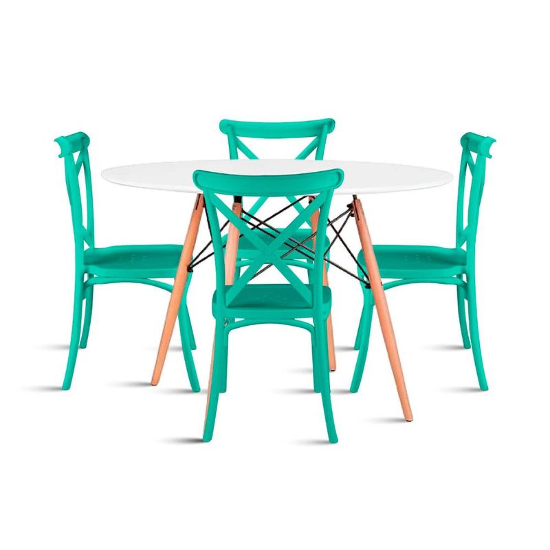 KLIK - Comedor Eames 80cm redonda Blanca + 4 Sillas Crossback Danubio Menta KLIK