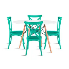 KLIK - Comedor Eames 80cm redonda Blanca + 4 Sillas Crossback Danubio Menta