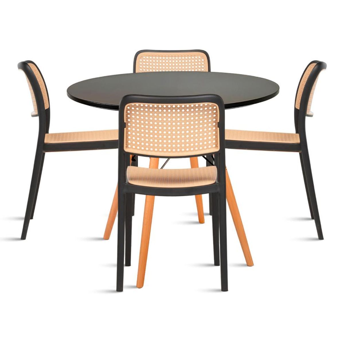 KLIK - Comedor Eames 80cm redonda Negra + 4 Sillas de Comedor Enrejada KLIK