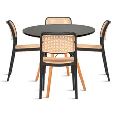KLIK - Comedor Eames 80cm redonda Negra + 4 Sillas de Comedor Enrejada