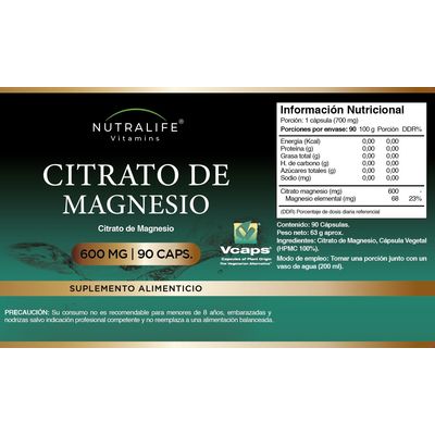 Imagen 2 del producto Citrato De Magnesio Puro 600mg Lf 180 Capsulas 2x90 Caps