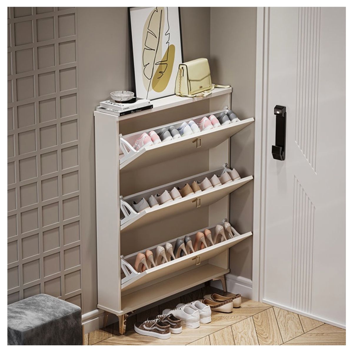 HOMER DESIGN - Zapatero Organizador Estante Zapato Hall Armario 118x100x17cm blanco