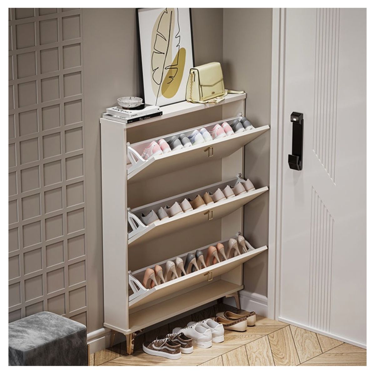 HOMER DESIGN - Zapatero Organizador Estante Zapato Hall Armario 118x100x17cm blanco