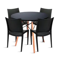 KLIK - Comedor Eames 100cm redonda Negra + 4 Sillas tipo Restaurante