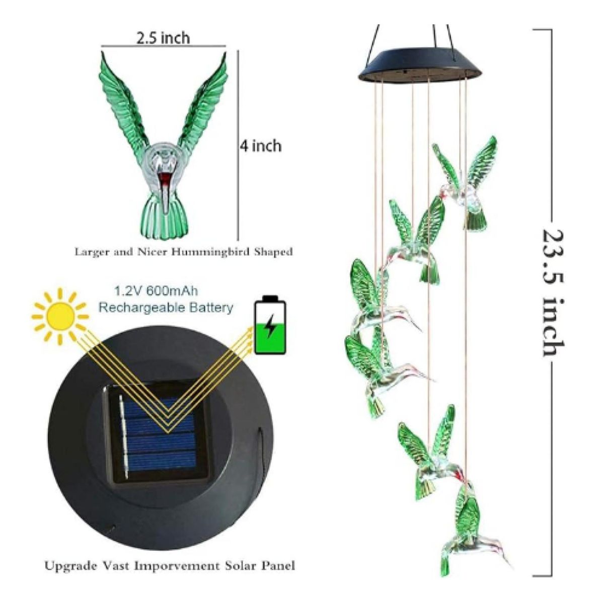 GENERICO - Campana De Viento Luz Led Solar Colibri