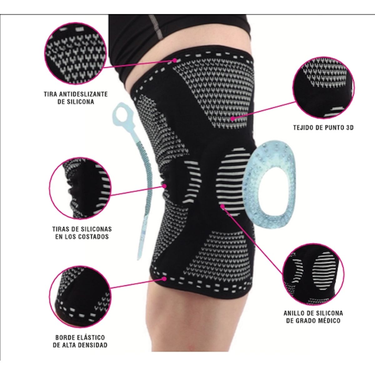 RECOVERY - RODILLERA DEPORTIVA SOPORTE LATERAL Y FRONTAL - PÁDEL Y GYM - GRIS M