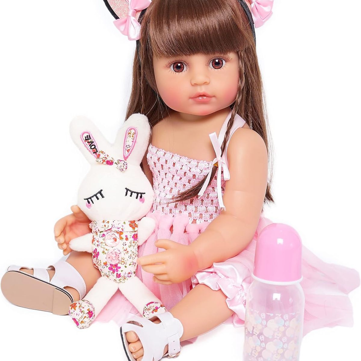 GENERICO - Muñeca tipo Reborn realista cintillo de orejitas de gato