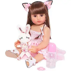 GENERICO - Muñeca tipo Reborn realista cintillo de orejitas de gato