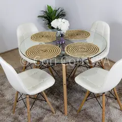 CORI CORI - Juego de Comedor Mesa Vidrio 100cm + 4 Sillas Capitonné Eames Blanco