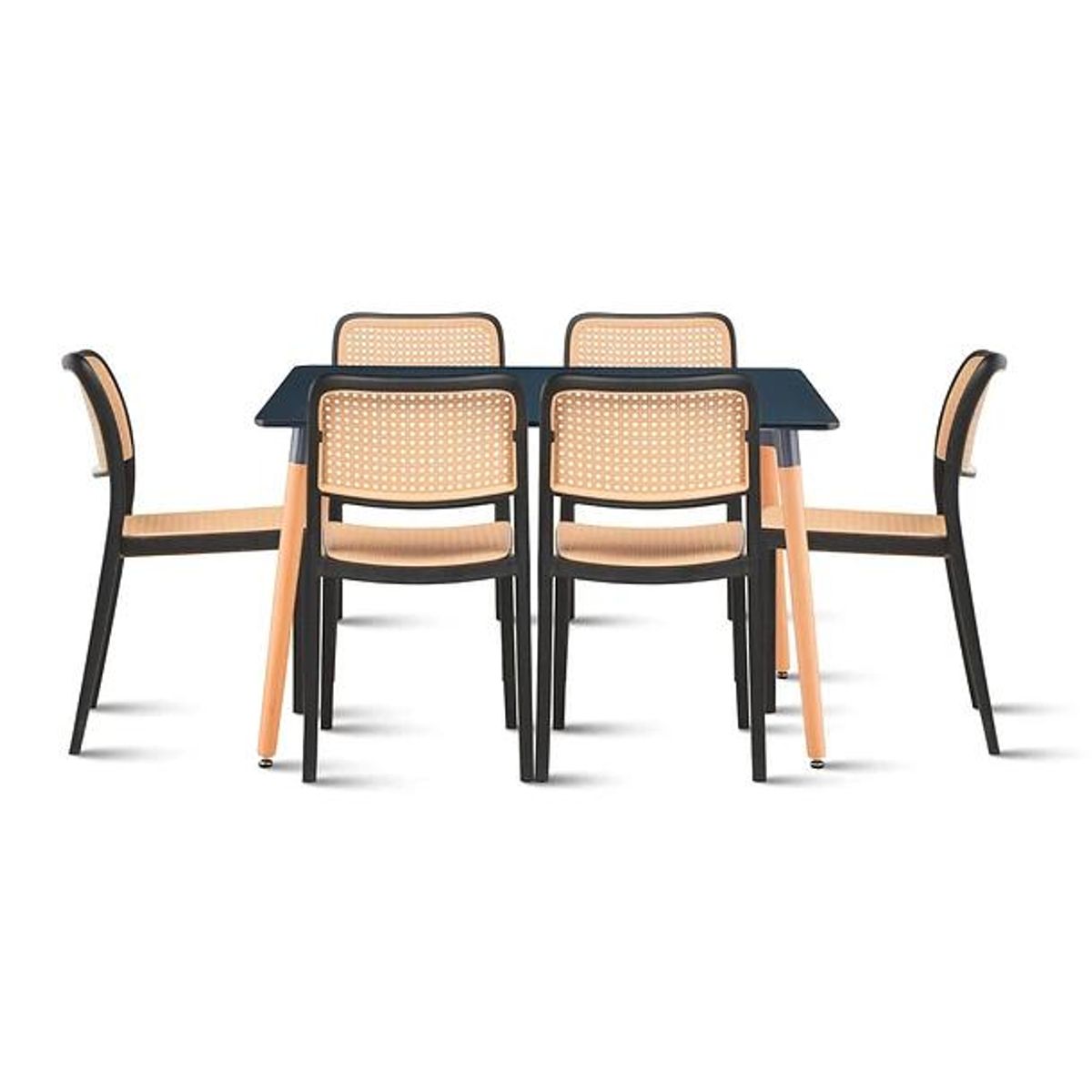 KLIK - Comedor Mesa 120x80 Rectangular Negra + 6 Sillas de Comedor Enrejada KLIK