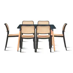 KLIK - Comedor Mesa 120x80 Rectangular Negra + 6 Sillas de Comedor Enrejada KLIK.